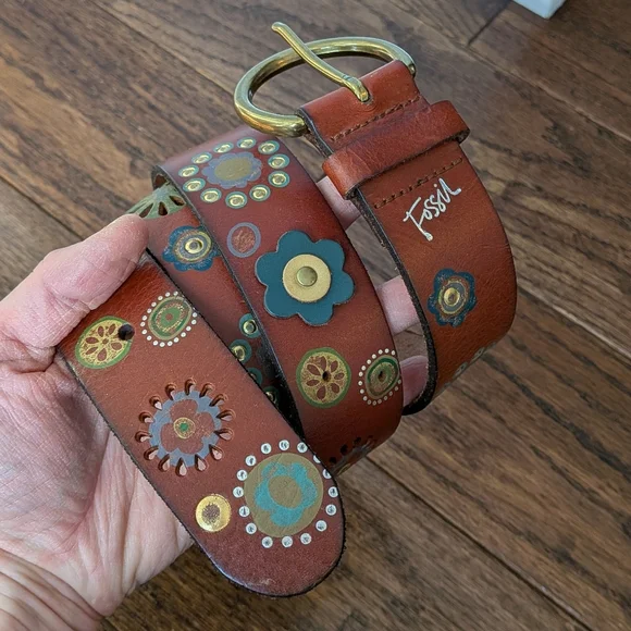 Fossil Women's Leather Boho Festival Retro Hippie Belt Size Large - Picture 1 of 5